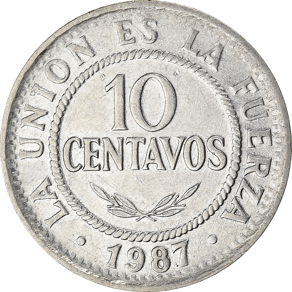 Moneda, Bolivia, 10 Centavos, 1987, MBC+, Acero inoxidable, KM:202