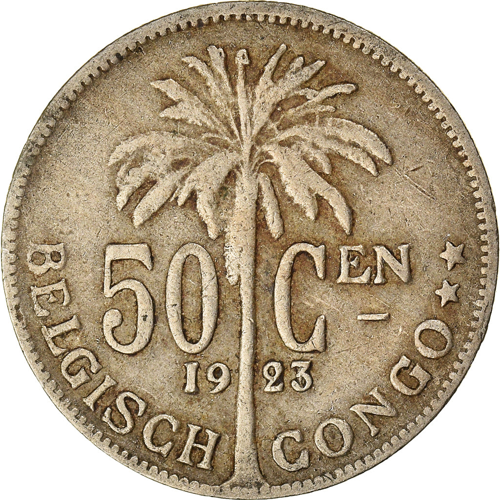 Moneta, Congo belga, 50 Centimes, 1923, MB, Rame-nichel, KM:23