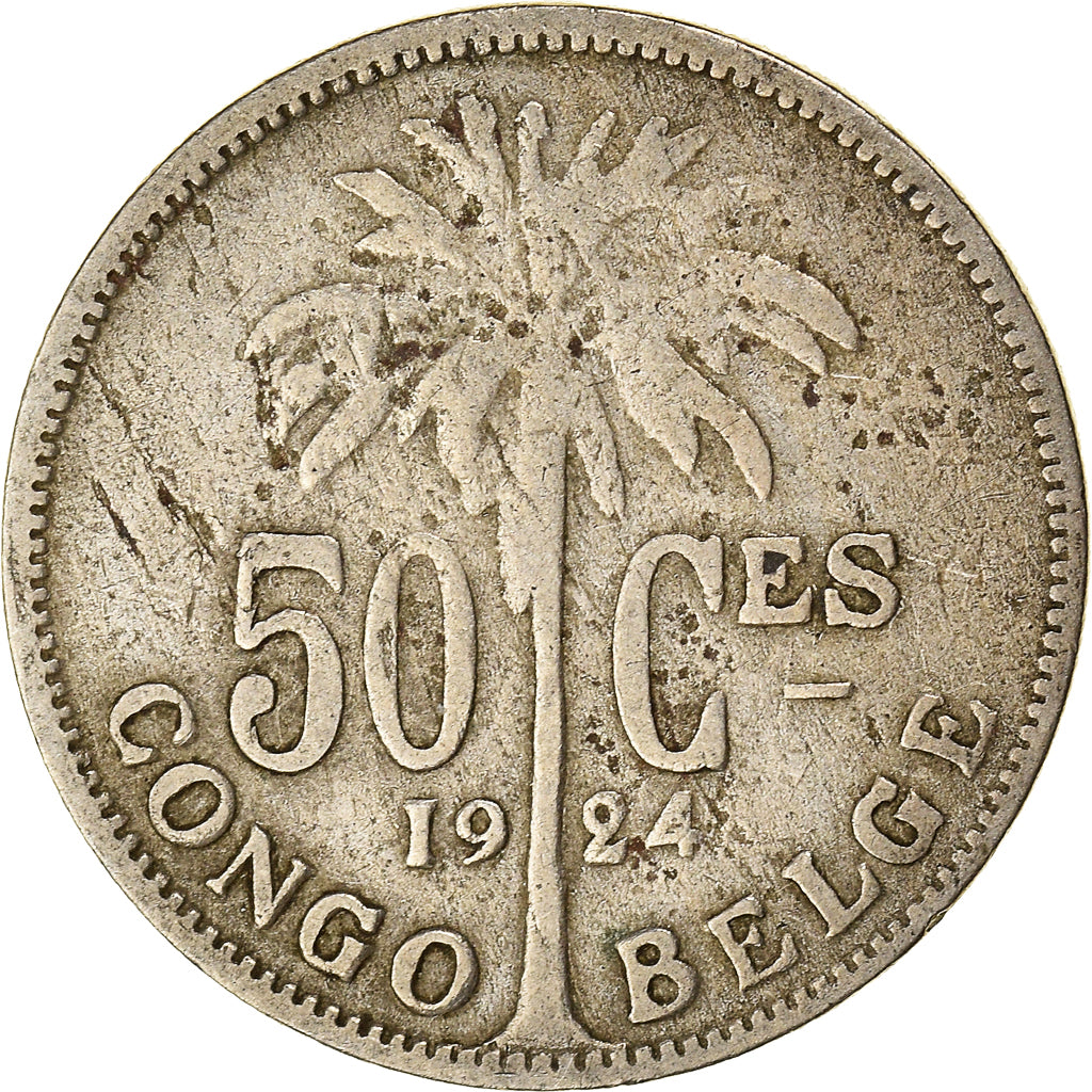 Coin, Belgian Congo, 50 Centimes, 1924, VF(20-25), Copper-nickel, KM:22