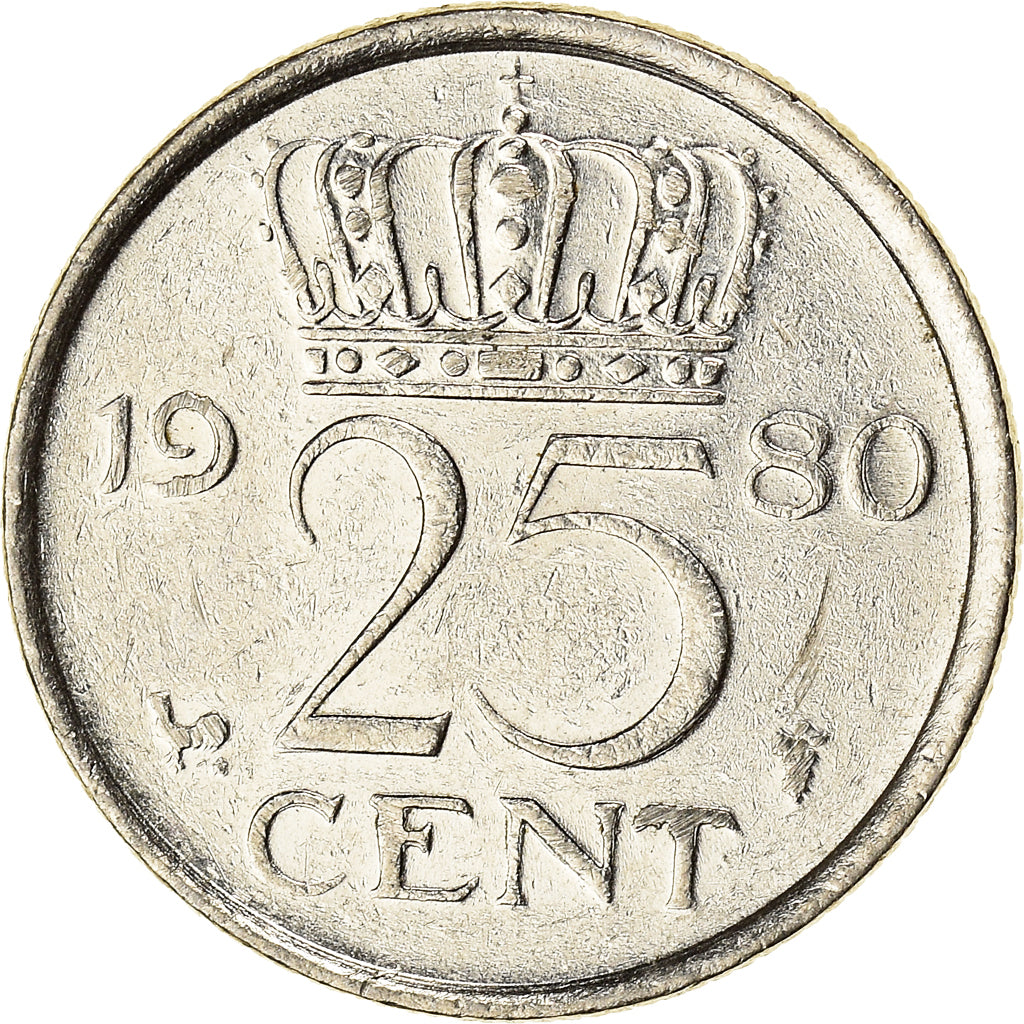Moneda, Países Bajos, 25 Cents, 1980, MBC, Níquel, KM:Pn136