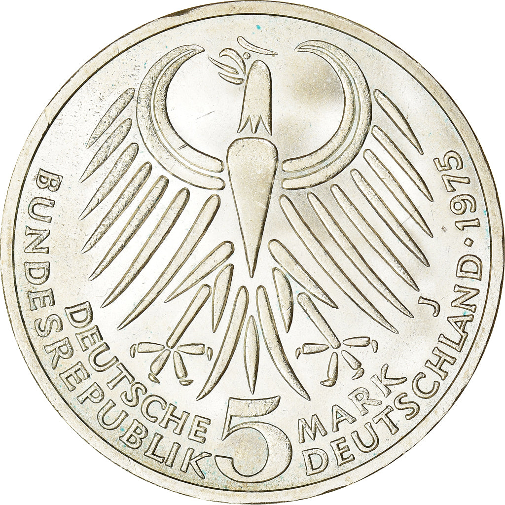 Coin, GERMANY - FEDERAL REPUBLIC, 5 Mark, 1975, Hamburg, Germany, AU(55-58)