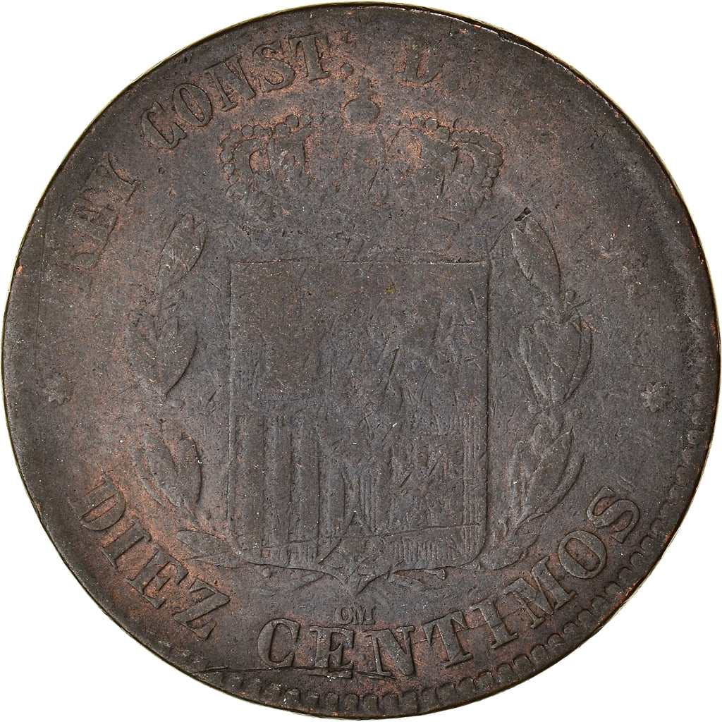 Moneda, España, Alfonso XII, 10 Centimos, 1877, Madrid, BC, Bronce, KM:675