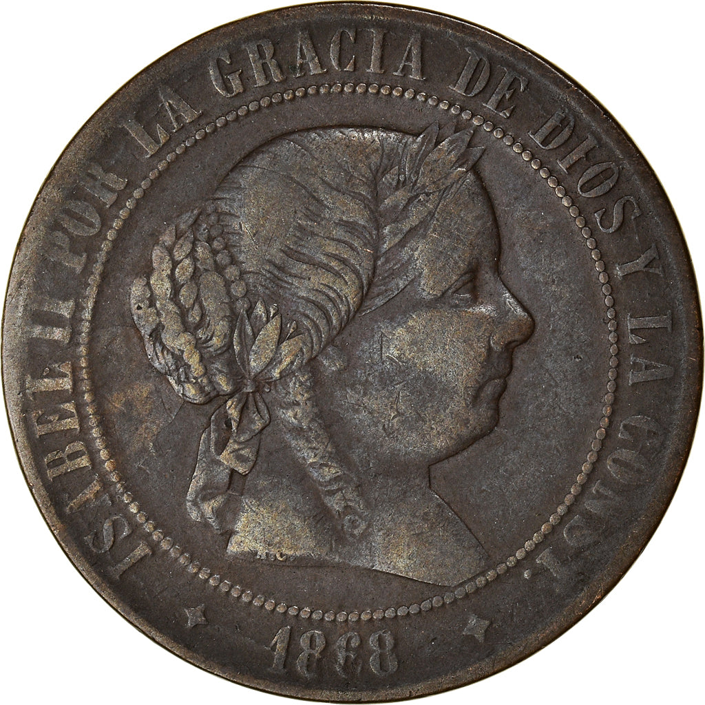 Coin, Spain, Isabel II, 5 Centimos, 1868, VF(30-35), Copper, KM:635.2