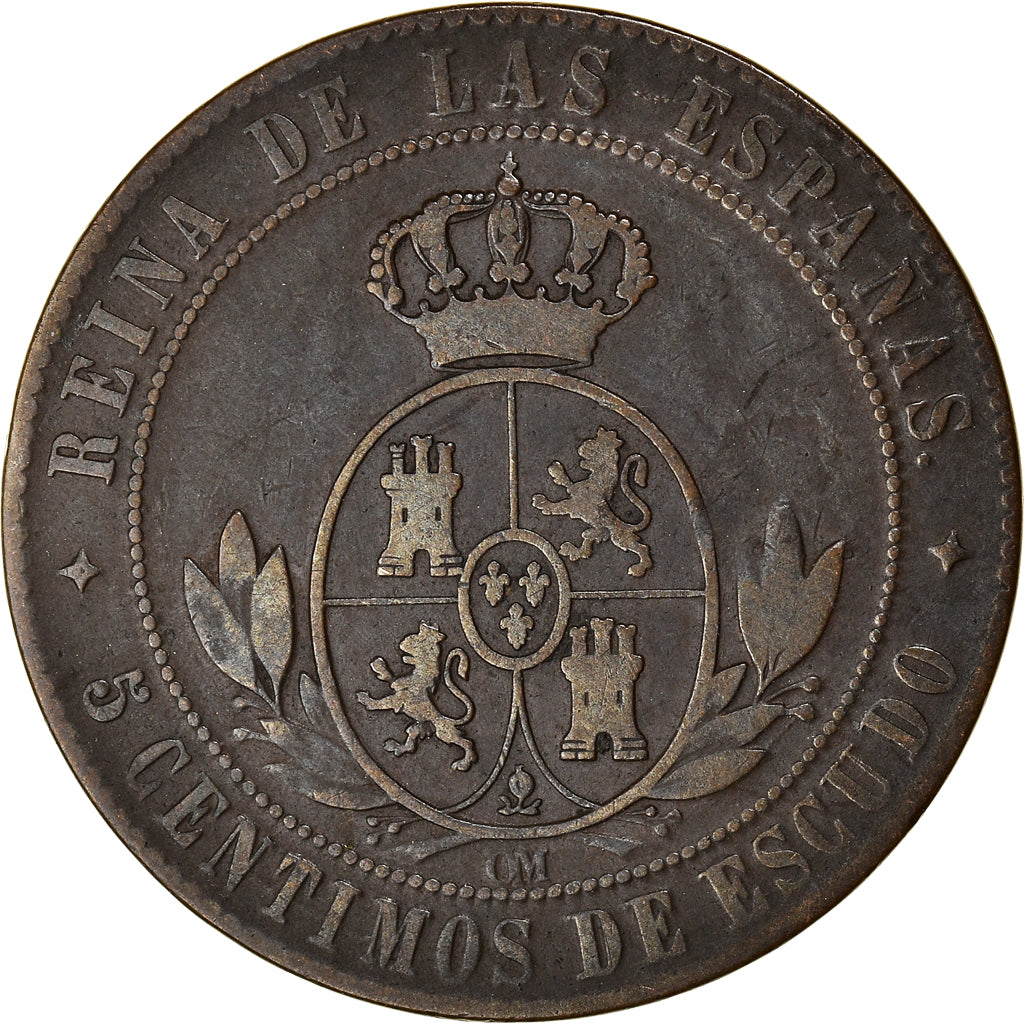 Coin, Spain, Isabel II, 5 Centimos, 1868, VF(30-35), Copper, KM:635.2