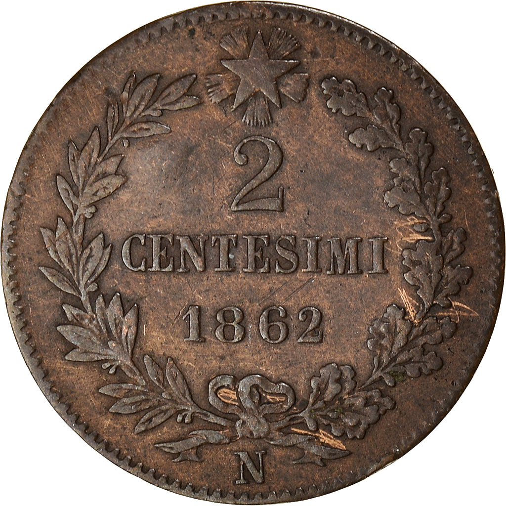 Coin, Italy, Vittorio Emanuele II, 2 Centesimi, 1862, Naples, VF(30-35), Copper