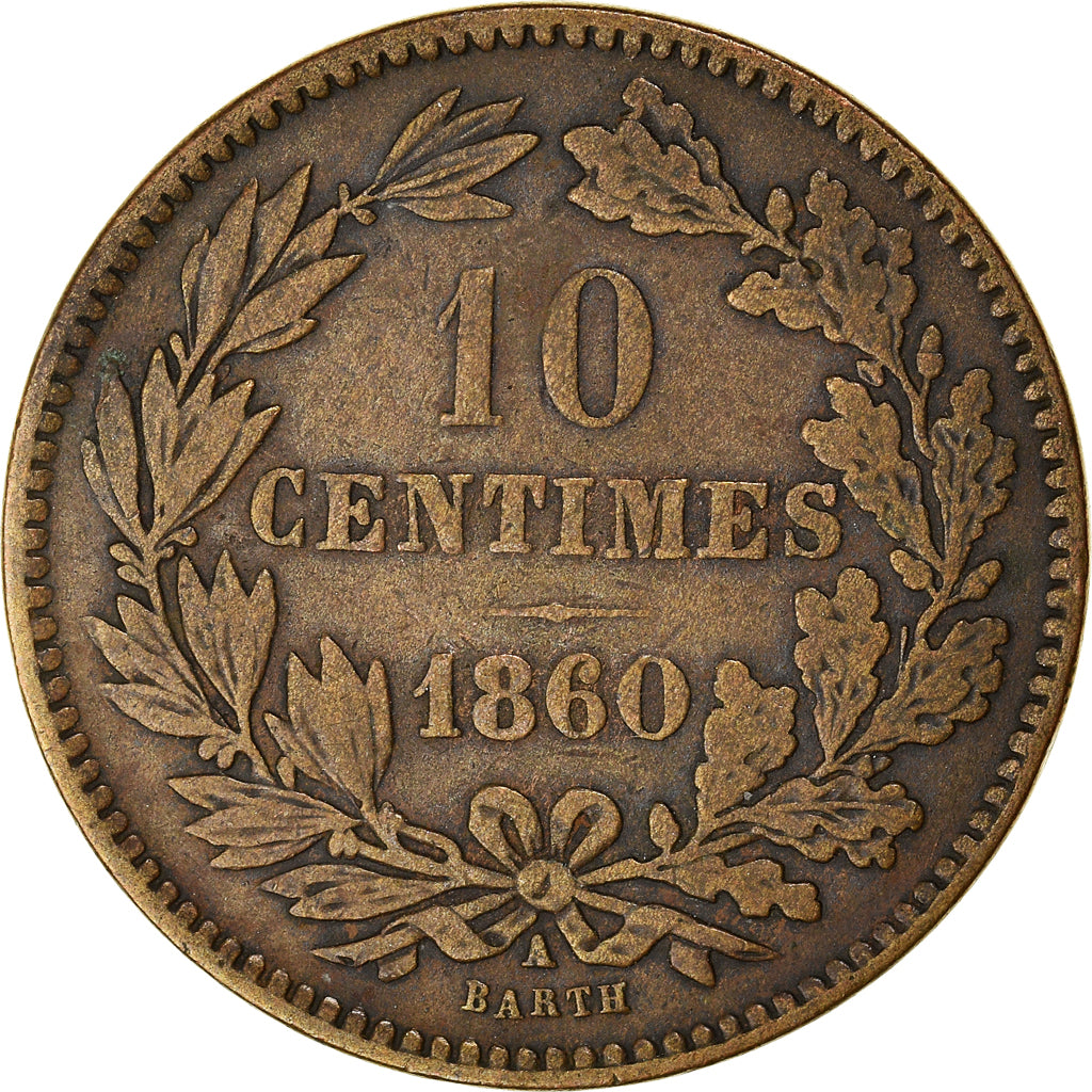 Coin, Luxembourg, William III, 10 Centimes, 1860, Paris, VF(30-35), Bronze