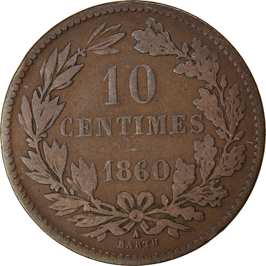 Coin, Luxembourg, William III, 10 Centimes, 1860, Paris, VF(30-35), Bronze