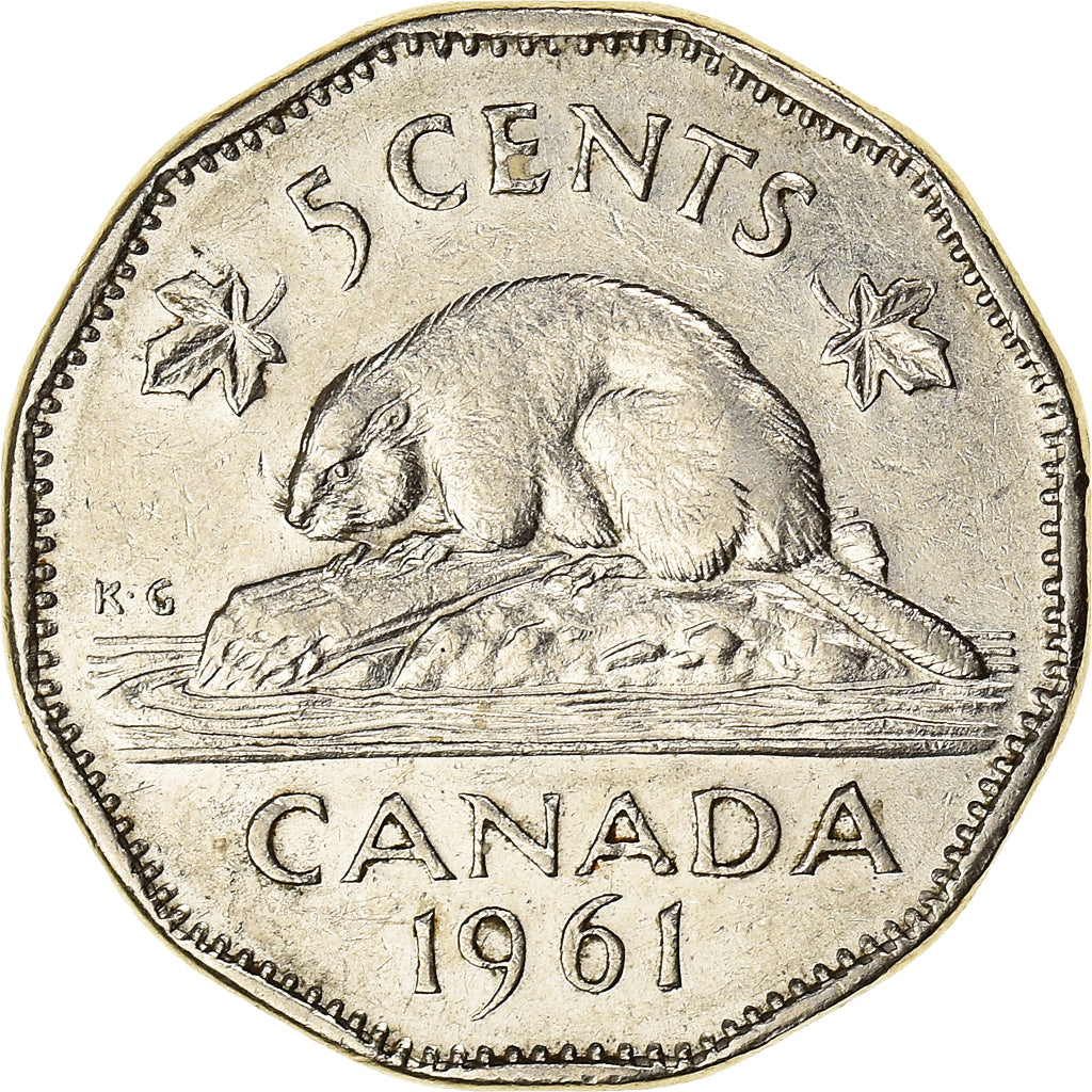 Moneda, Canadá, Elizabeth II, 5 Cents, 1961, Royal Canadian Mint, Ottawa, BC+