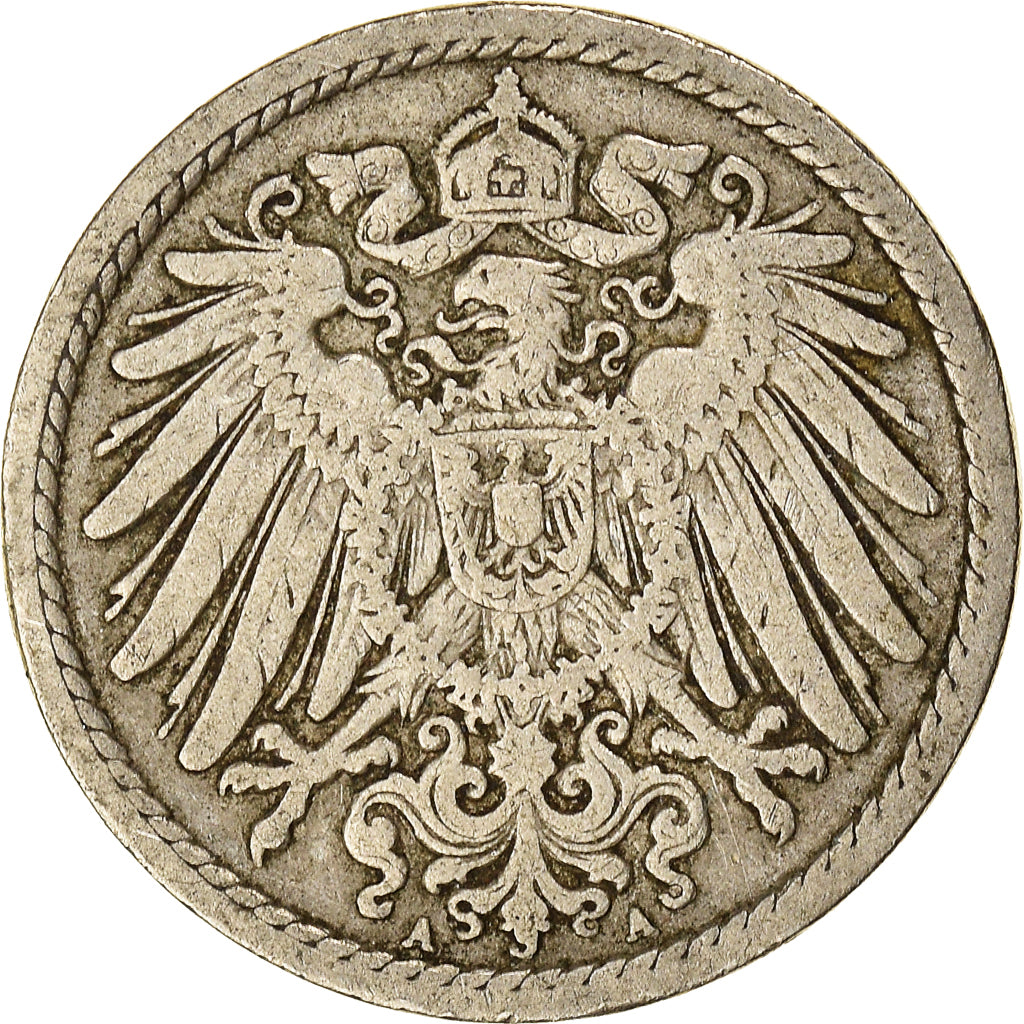 Coin, GERMANY - EMPIRE, Wilhelm II, 5 Pfennig, 1900, Berlin, VF(20-25)