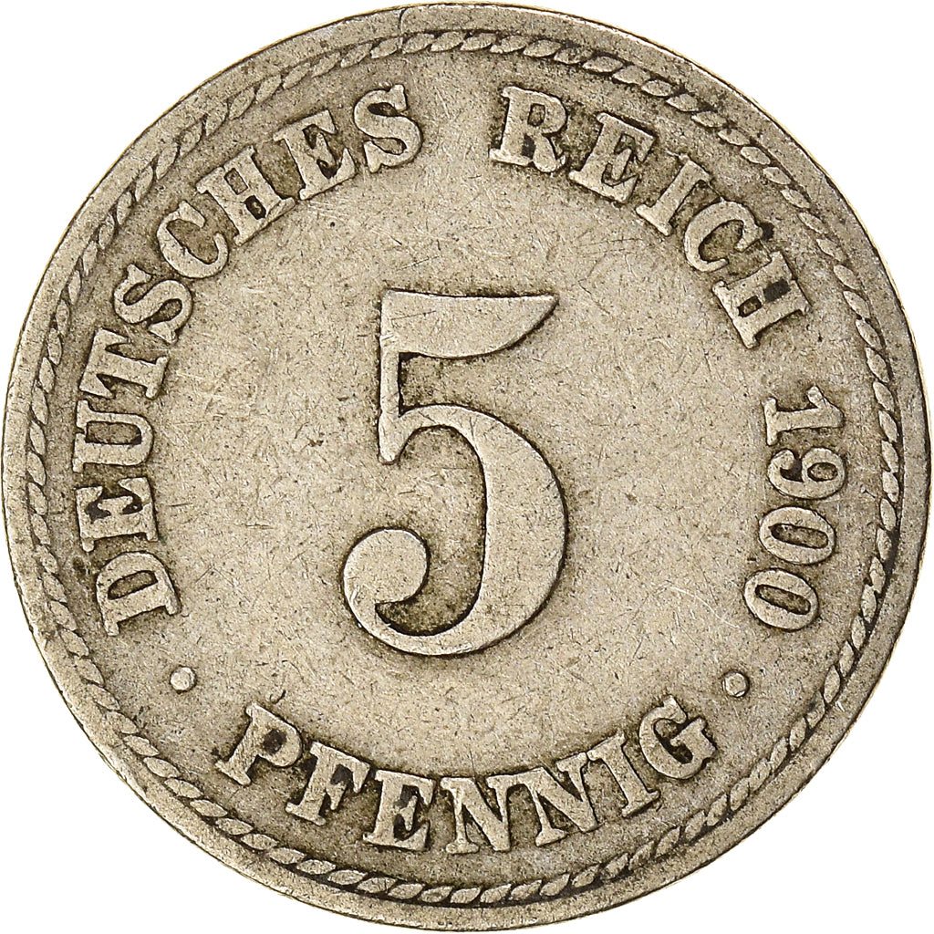 Coin, GERMANY - EMPIRE, Wilhelm II, 5 Pfennig, 1900, Berlin, VF(20-25)