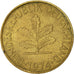 Munten, Federale Duitse Republiek, 10 Pfennig, 1974, Stuttgart, FR+, Brass Clad