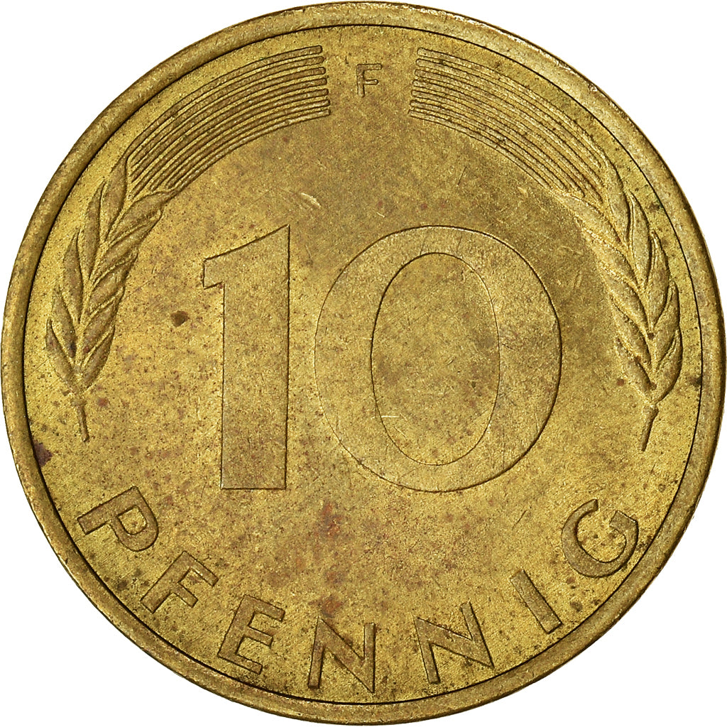Munten, Federale Duitse Republiek, 10 Pfennig, 1974, Stuttgart, FR+, Brass Clad