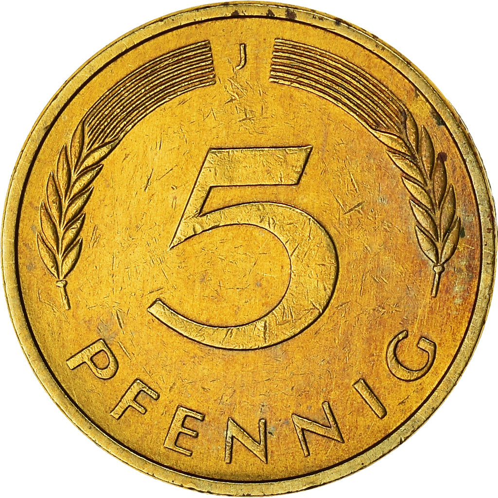 Coin, GERMANY - FEDERAL REPUBLIC, 5 Pfennig, 1995, Hamburg, EF(40-45), Brass
