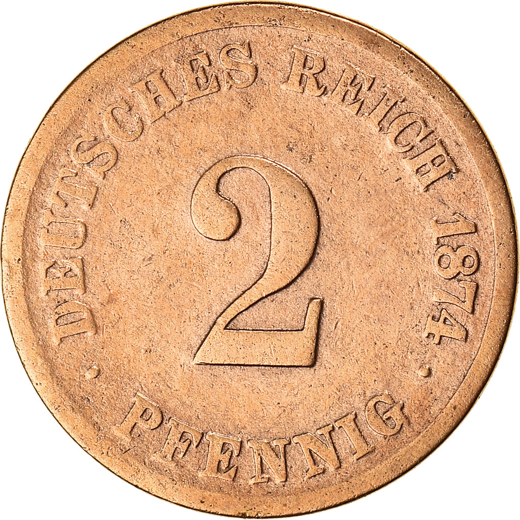 Monnaie, Empire allemand, Wilhelm I, 2 Pfennig, 1874, Karlsruhe, TB, Cuivre