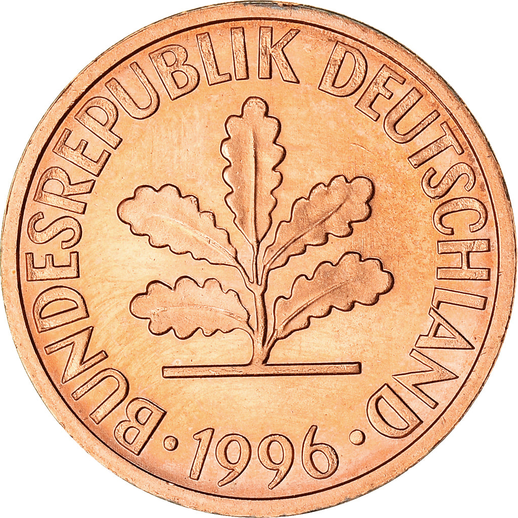 Coin, GERMANY - FEDERAL REPUBLIC, 2 Pfennig, 1996, Hambourg, EF(40-45), Copper