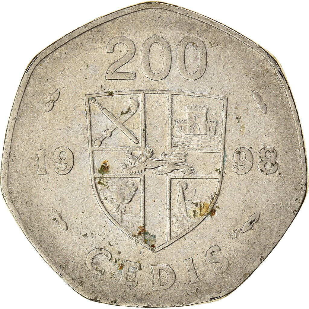 Moneta, Ghana, 200 Cedis, 1998, MB+, Acciaio placcato nichel, KM:35
