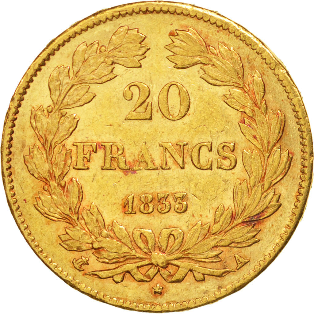 France, Louis-Philippe, 20 Francs, 1833, Paris, AU(55-58), Gold, KM:750.1