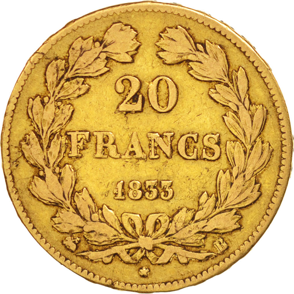 Monnaie, France, Louis-Philippe, 20 Francs, 1833, Rouen, TTB, Or, KM:750.2