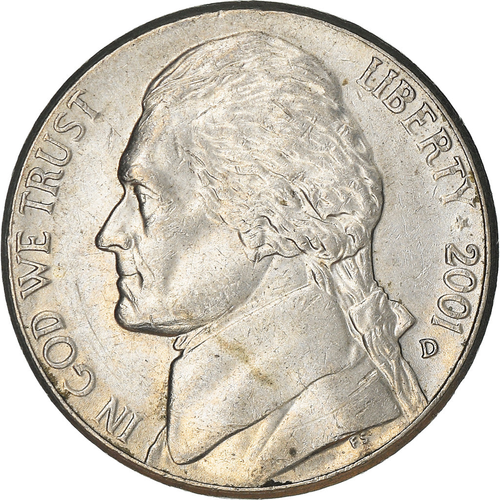 Coin, United States, Jefferson Nickel, 5 Cents, 2001, U.S. Mint, Dahlonega