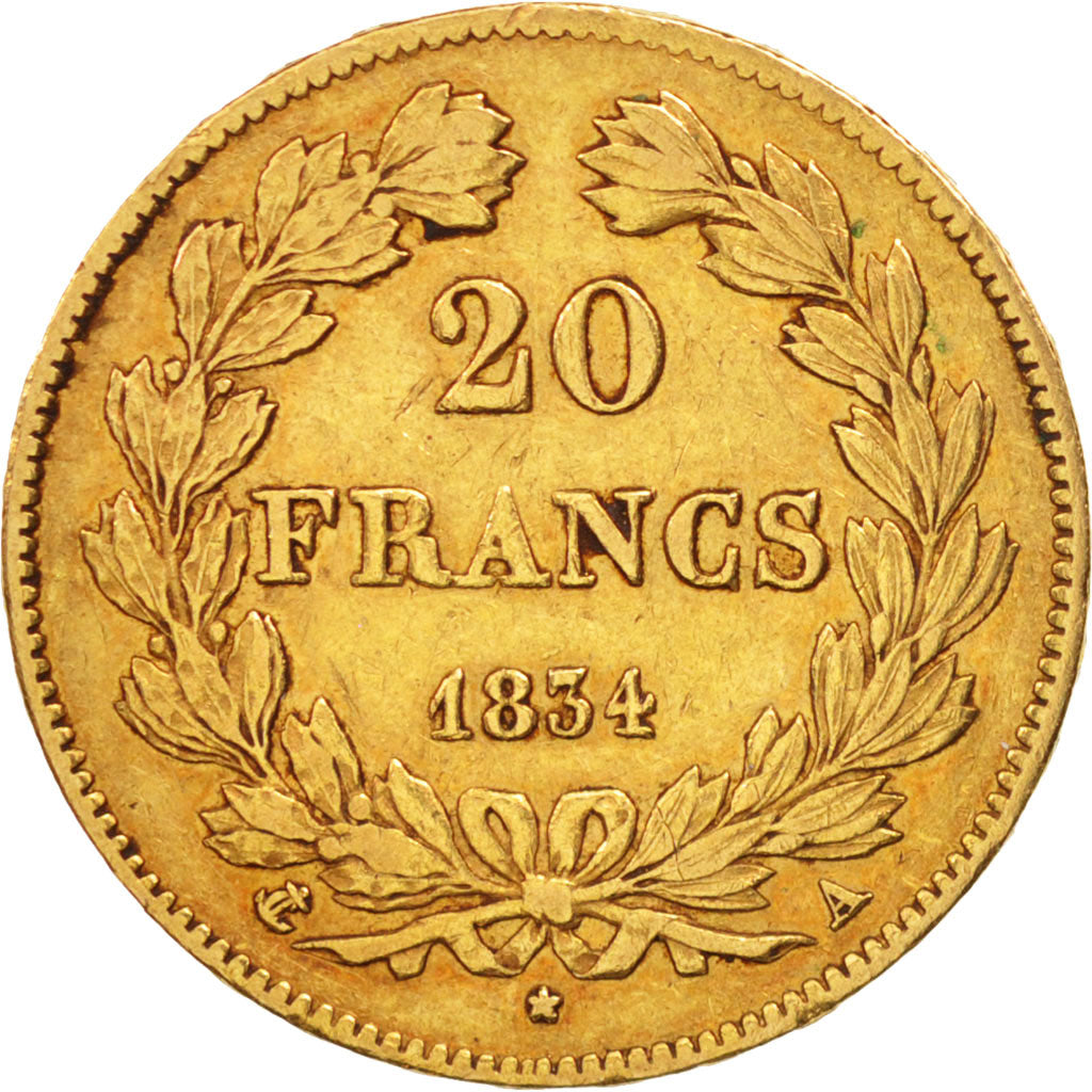 France, Louis-Philippe, 20 Francs, 1834, Paris, EF(40-45), Gold, KM:750.1