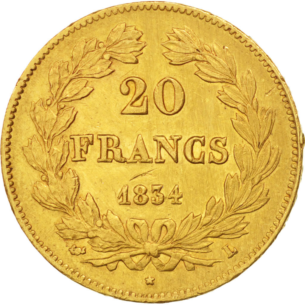 France, Louis-Philippe, 20 Francs, 1834, Bayonne, AU(50-53), Gold, KM:750.3