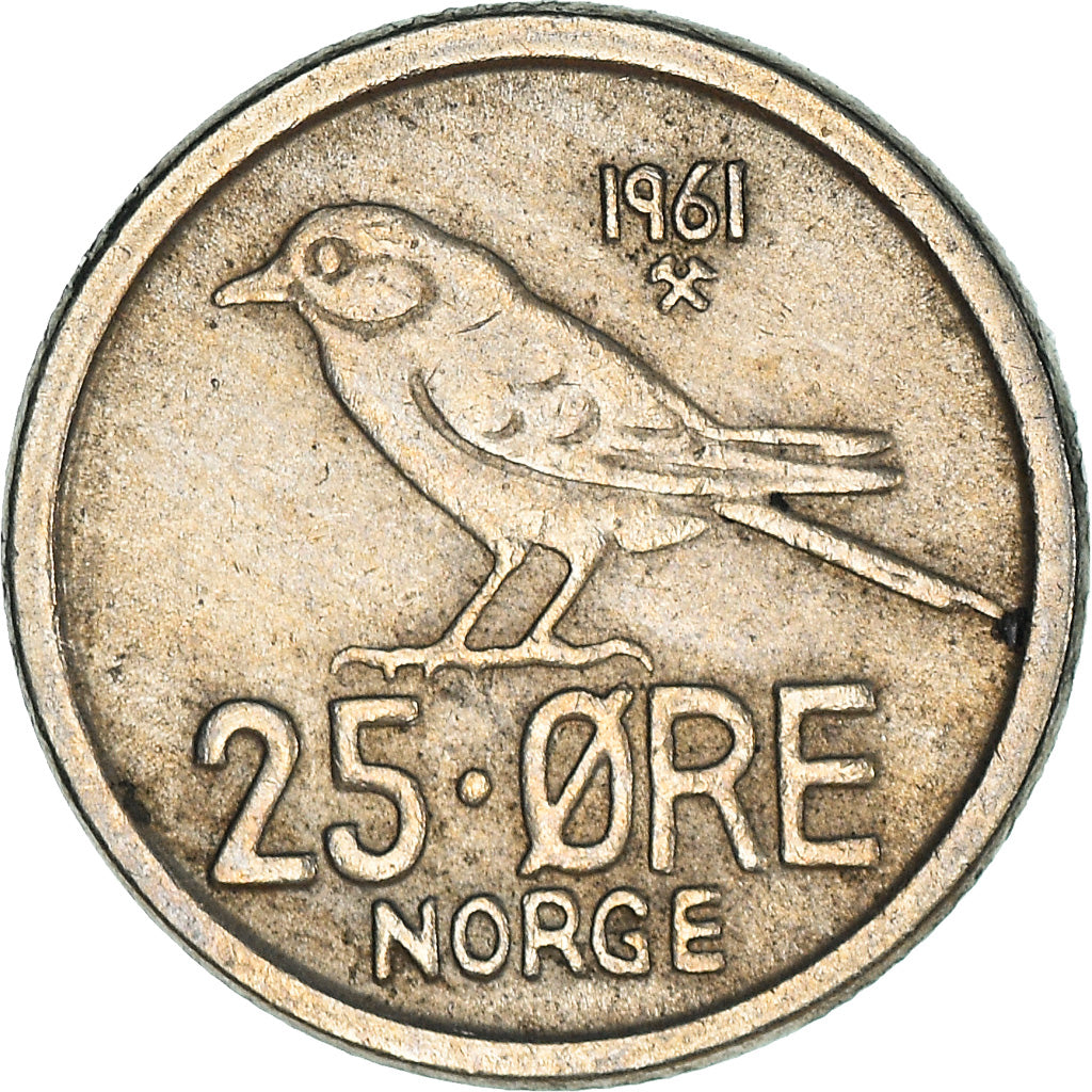 Moneda, Noruega, Olav V, 25 Öre, 1961, MBC, Cobre - níquel, KM:407