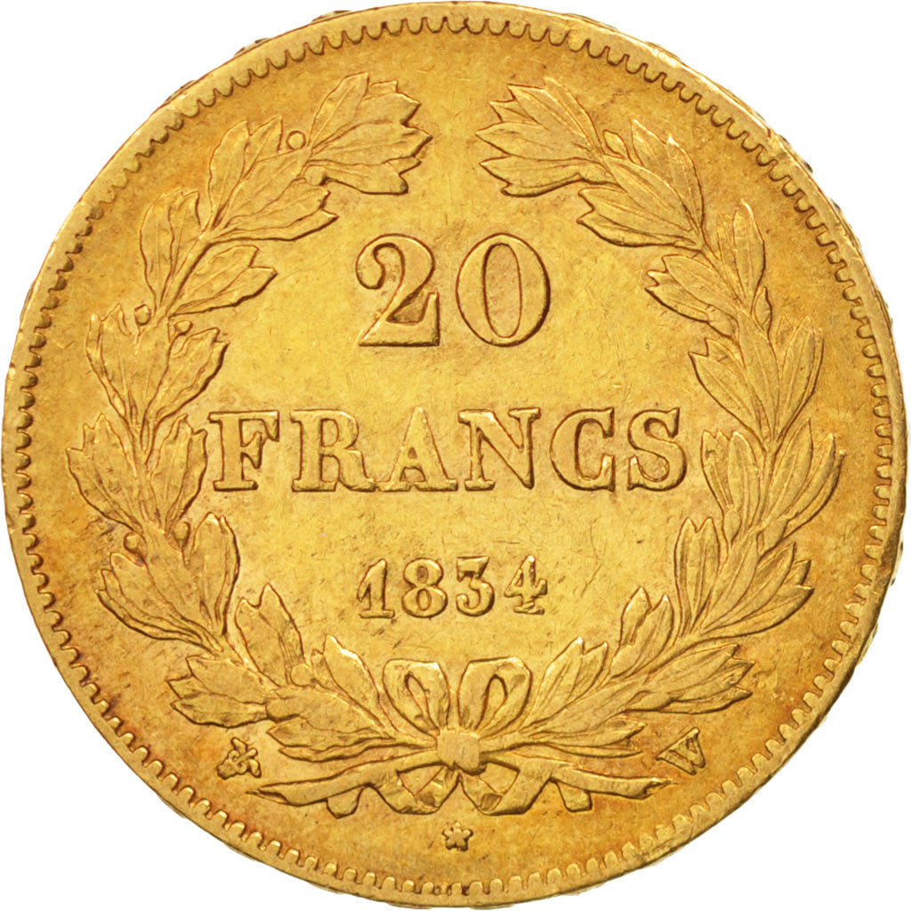 Coin, France, Louis-Philippe, 20 Francs, 1834, Lille, AU(50-53), Gold, KM:750.5