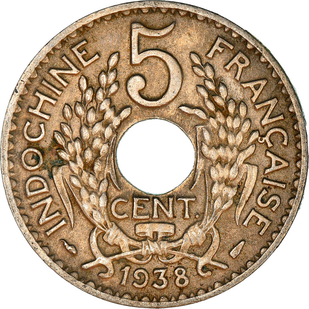 Coin, FRENCH INDO-CHINA, 5 Cents, 1938, Paris, EF(40-45), Nickel-brass, KM:18.1a