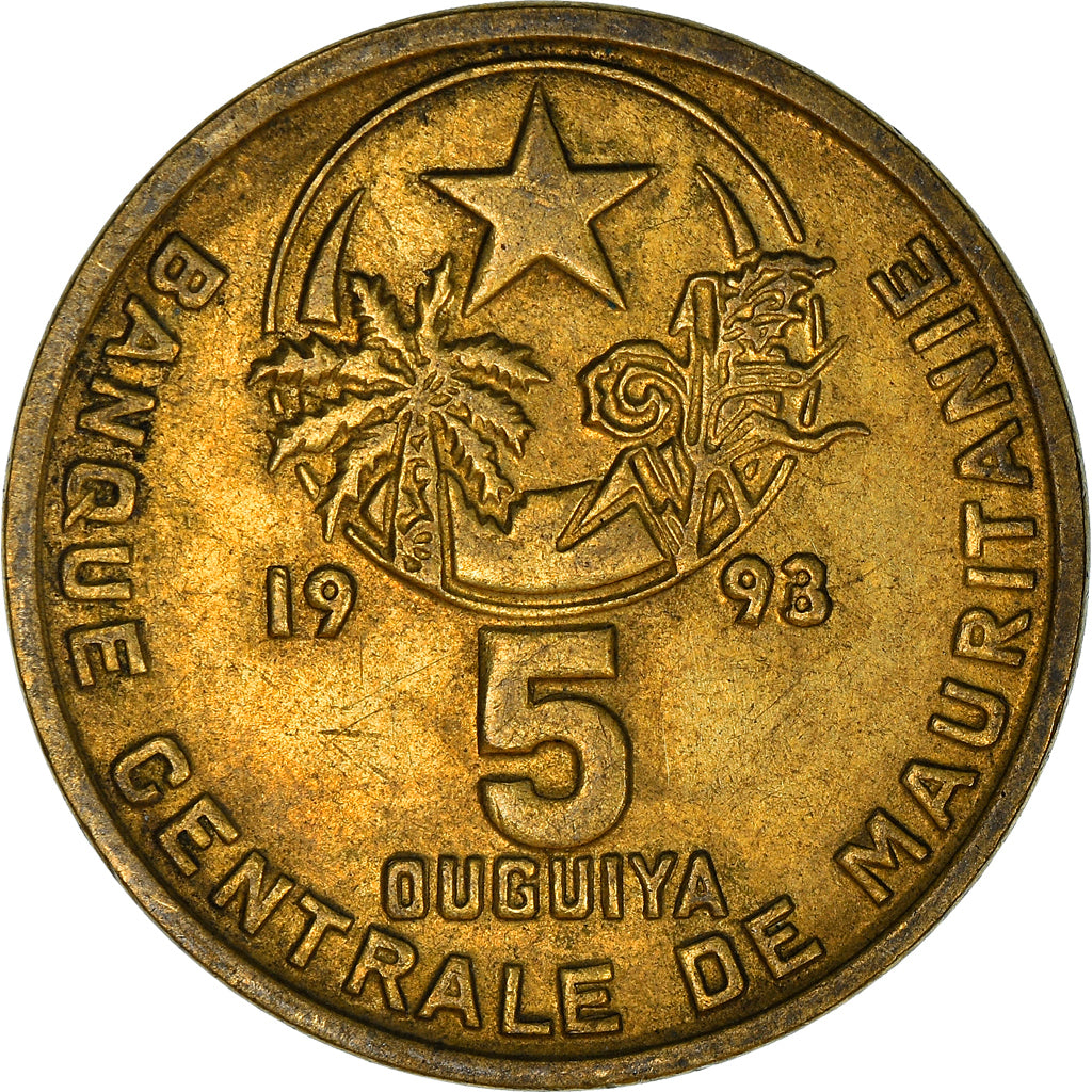 Coin, Mauritania, 5 Ouguiya, 1993, EF(40-45), Aluminum-Bronze, KM:3