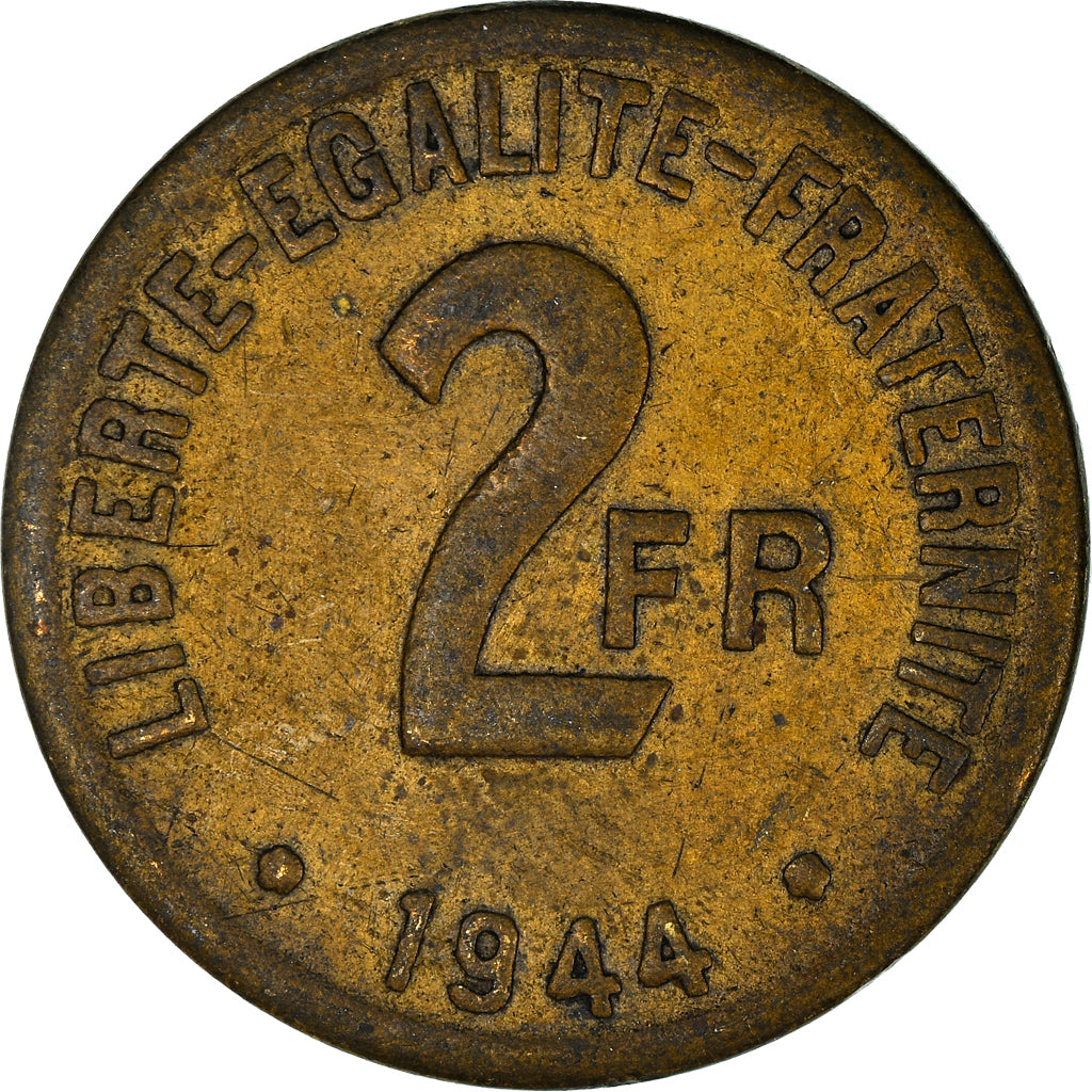 Moneta, Francia, France Libre, 2 Francs, 1944, Philadelphia, MB+, Ottone