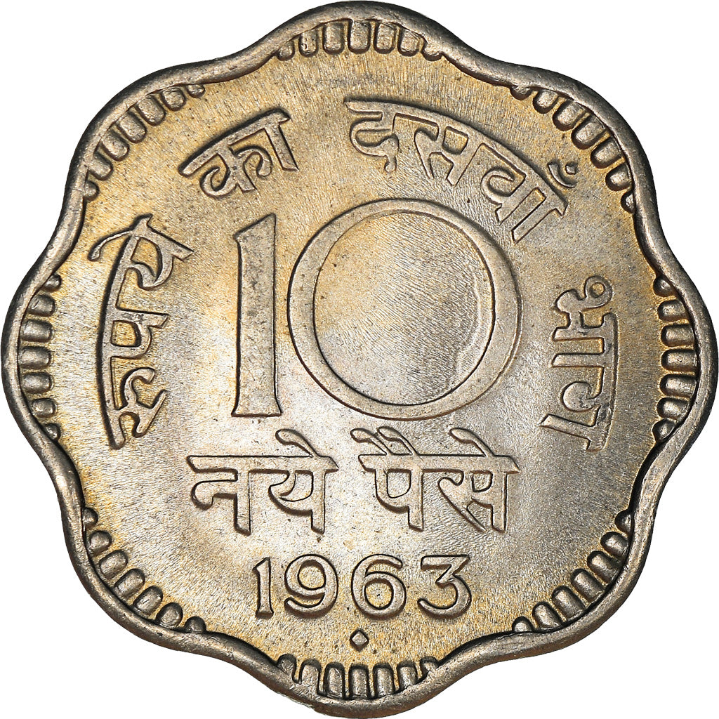 Coin, INDIA-REPUBLIC, 10 Naye Paise, 1963, EF(40-45), Copper-nickel, KM:24.2