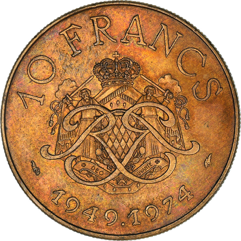 Coin, Monaco, Rainier III, 10 Francs, 1974, VF(30-35), Copper-Nickel-Aluminum