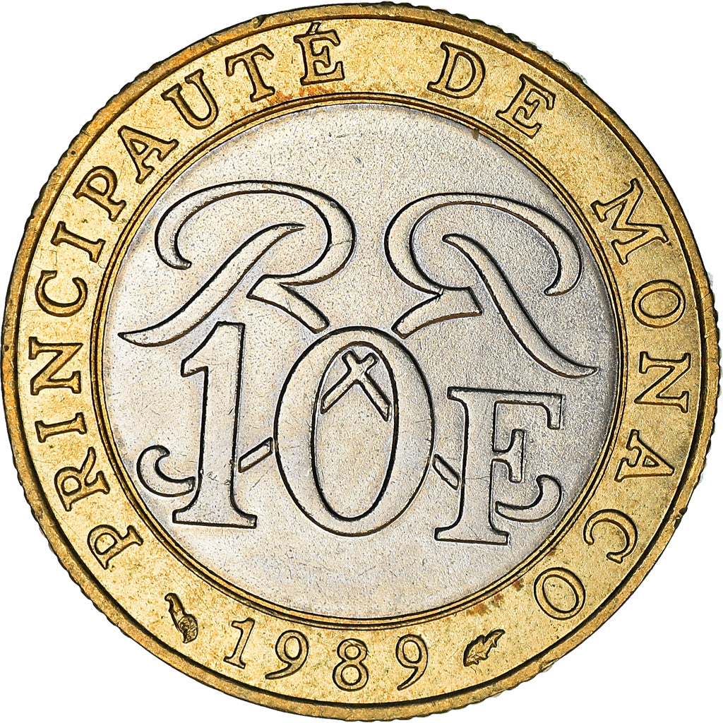 Coin, Monaco, Rainier III, 10 Francs, 1989, EF(40-45), Bi-Metallic, KM:163