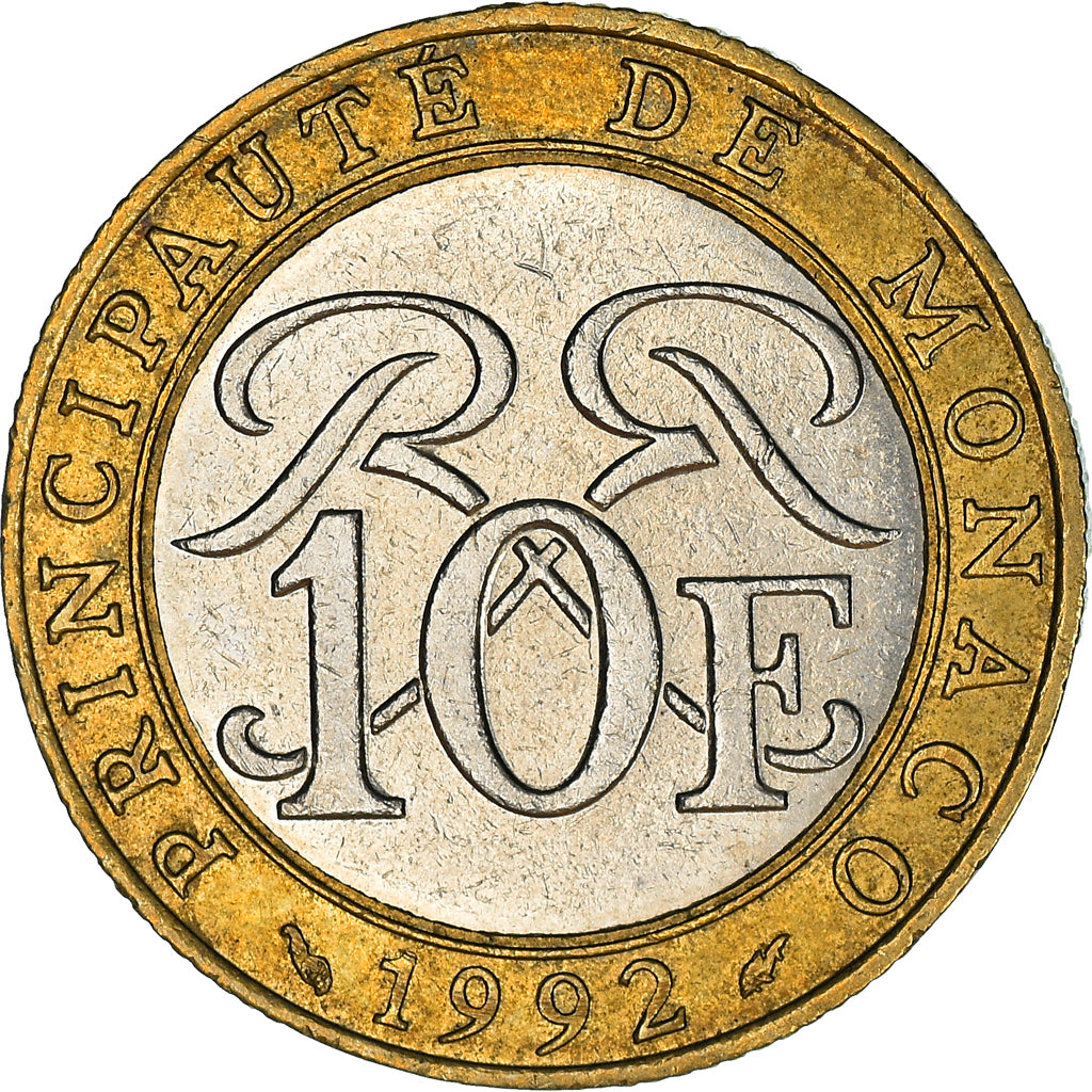 Coin, Monaco, Rainier III, 10 Francs, 1992, EF(40-45), Bi-Metallic, KM:163