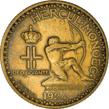 Coin, Monaco, Louis II, 2 Francs, 1924, Poissy, VF(30-35), Aluminum-Bronze