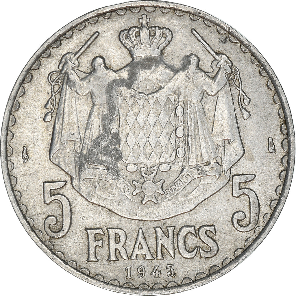 Coin, Monaco, Louis II, 5 Francs, 1945, Paris, VF(30-35), Aluminum, KM:122