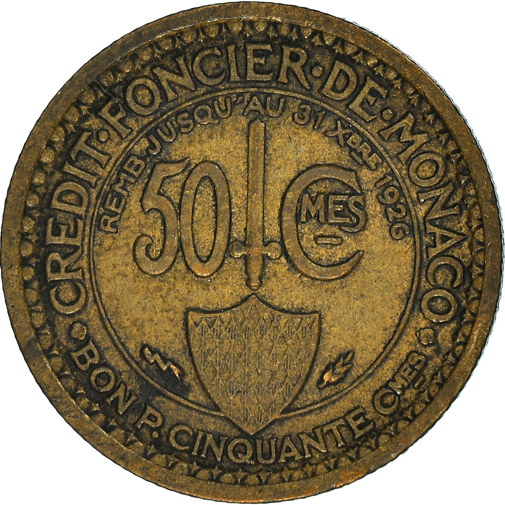 Coin, Monaco, Louis II, 50 Centimes, 1924, Poissy, EF(40-45), Aluminum-Bronze