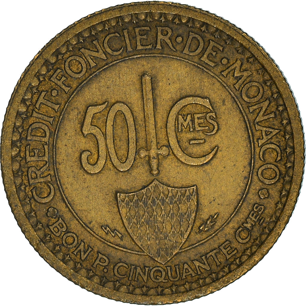 Coin, Monaco, Louis II, 50 Centimes, 1926, Poissy, EF(40-45), Aluminum-Bronze
