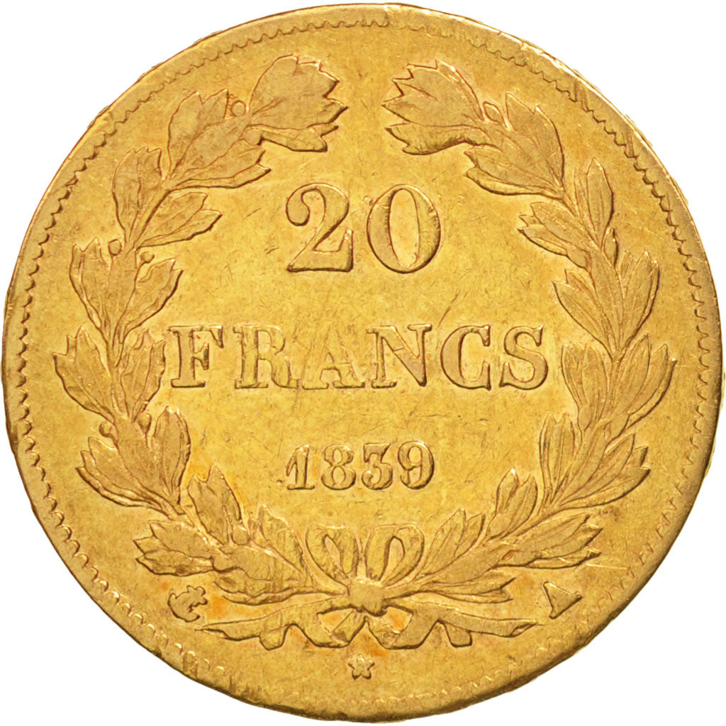France, Louis-Philippe, 20 Francs, 1839, Paris, AU(50-53), Gold, KM:750.1