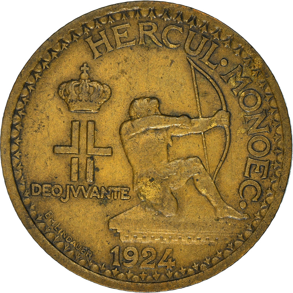 Moeda, Mónaco, Louis II, Franc, 1924, Poissy, EF(40-45), Alumínio-Bronze
