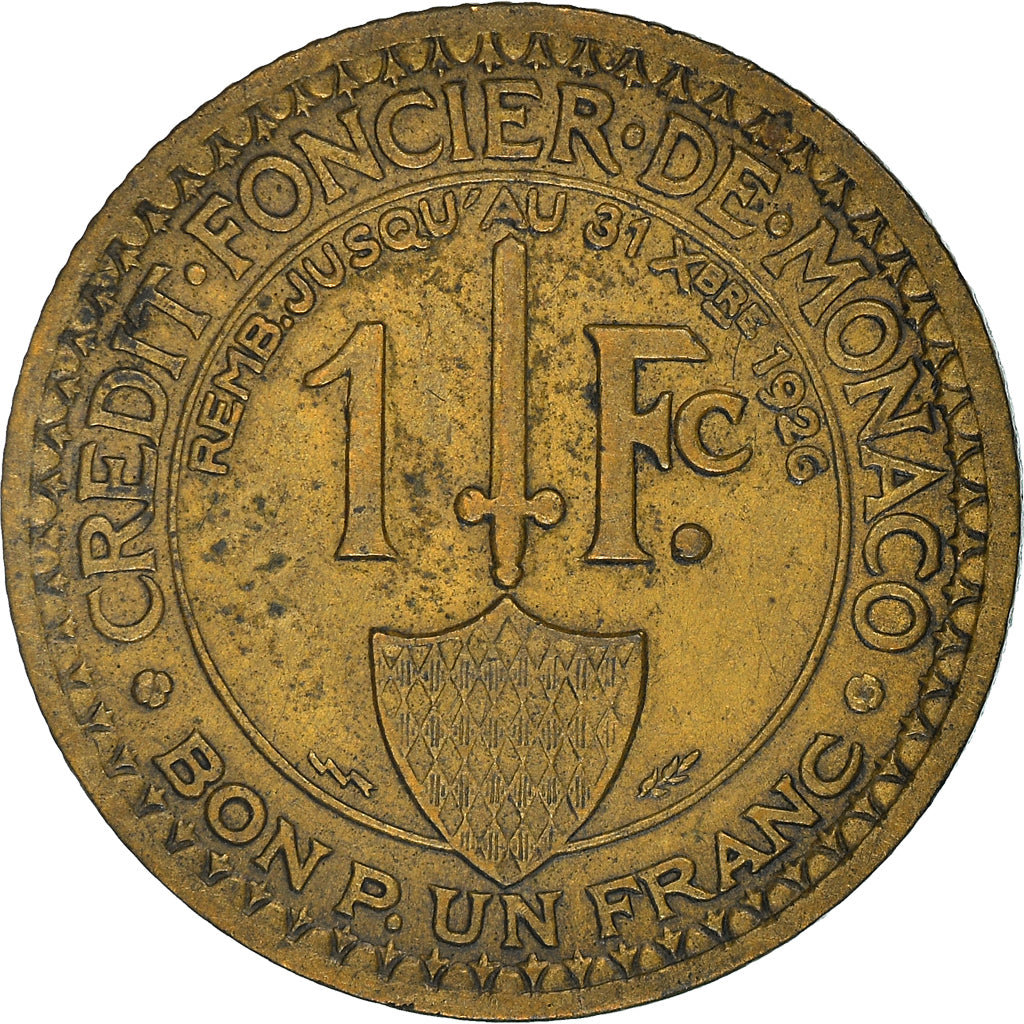 Moeda, Mónaco, Louis II, Franc, 1924, Poissy, EF(40-45), Alumínio-Bronze