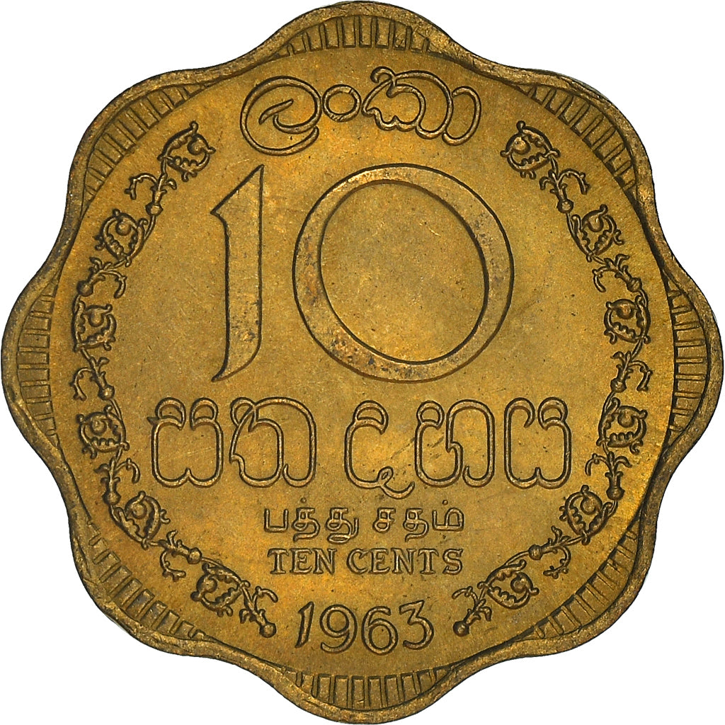 Moneta, Ceylon, Elizabeth II, 10 Cents, 1963, BB, Nichel-ottone, KM:130