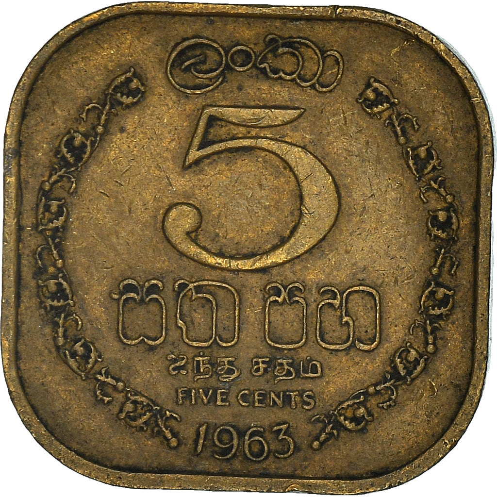 Coin, Ceylon, Elizabeth II, 5 Cents, 1963, EF(40-45), Nickel-brass, KM:129