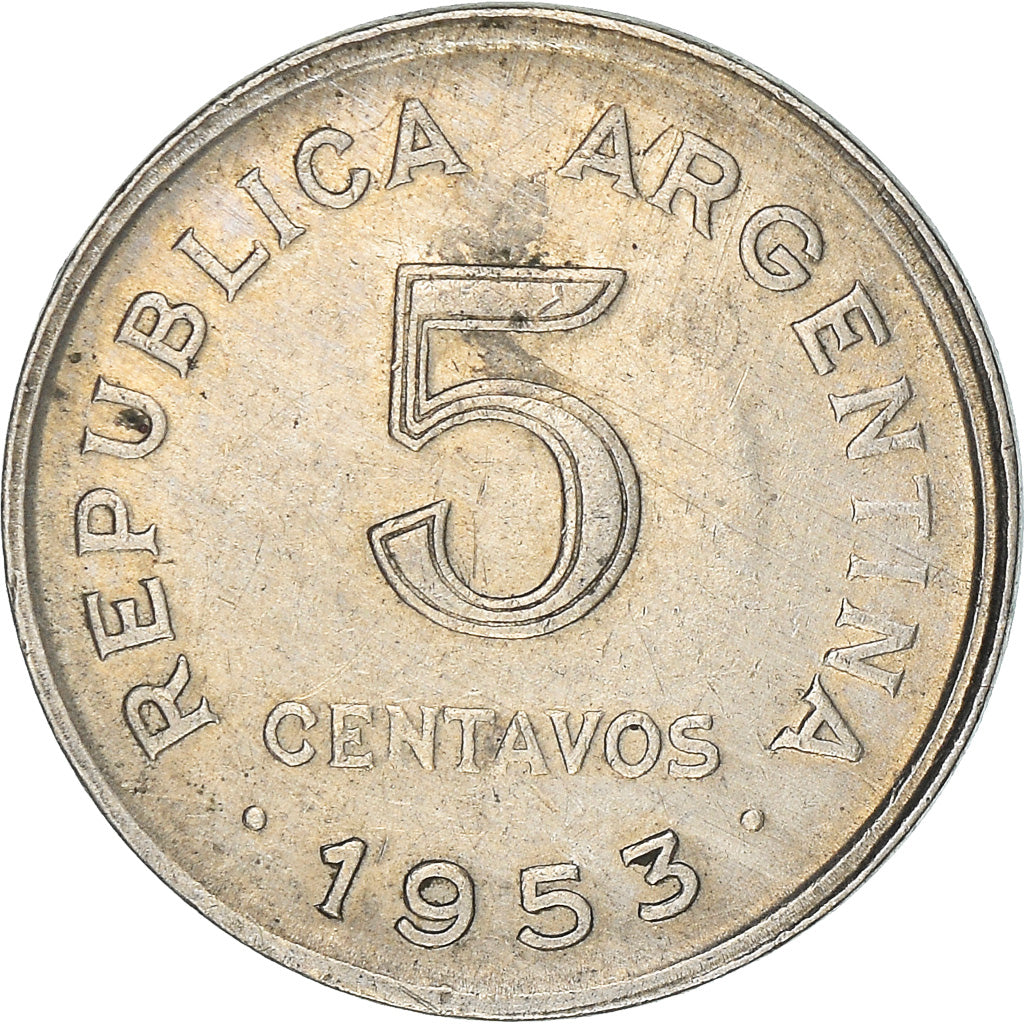 Coin, Argentina, 5 Centavos, 1953, EF(40-45), Copper-Nickel Clad Steel, KM:46a