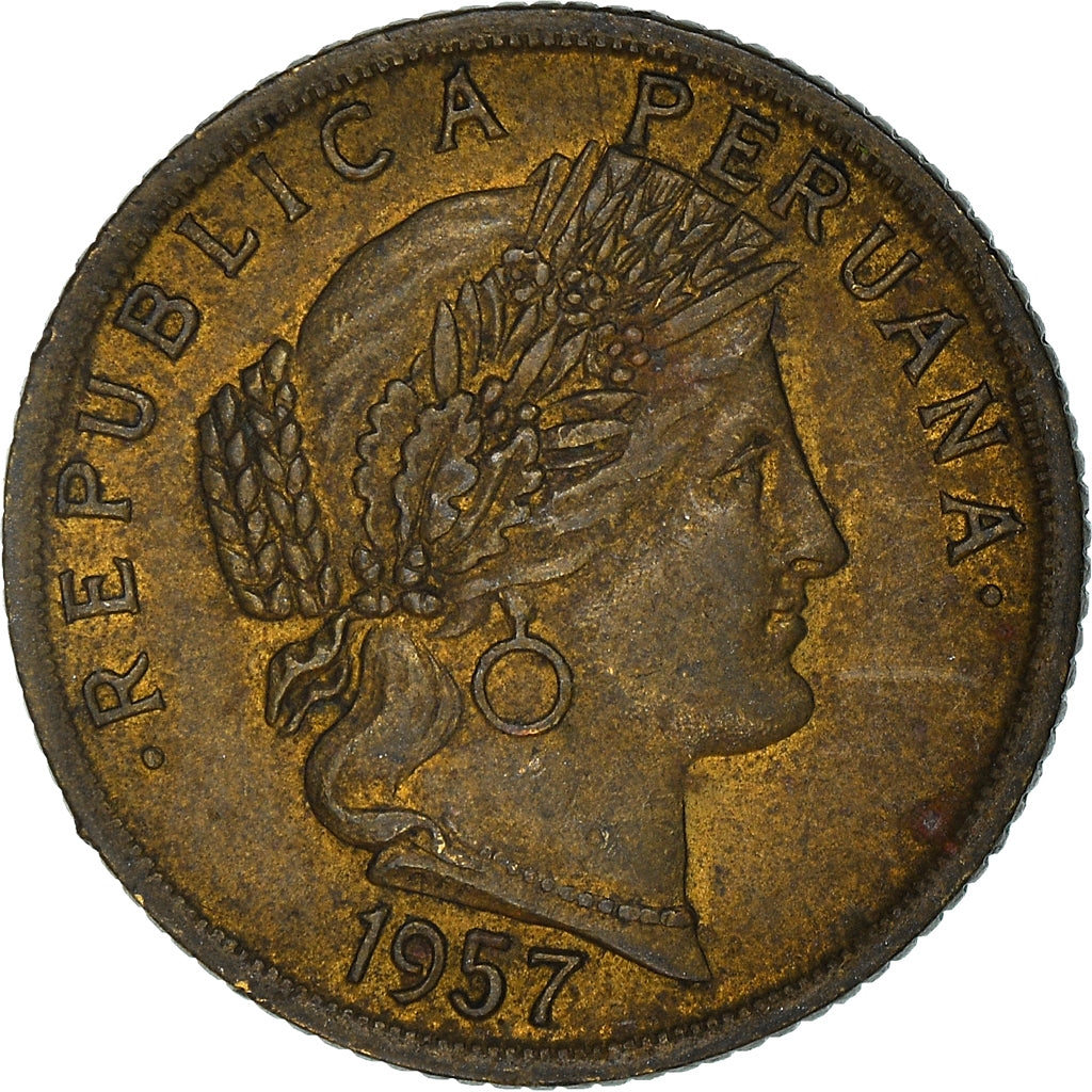 Coin, Peru, 10 Centavos, 1957, Lima, EF(40-45), Brass, KM:224.2