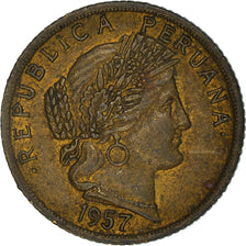 Coin, Peru, 10 Centavos, 1957, Lima, EF(40-45), Brass, KM:224.2