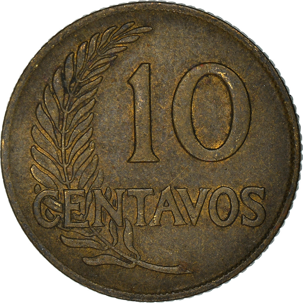 Coin, Peru, 10 Centavos, 1957, Lima, EF(40-45), Brass, KM:224.2