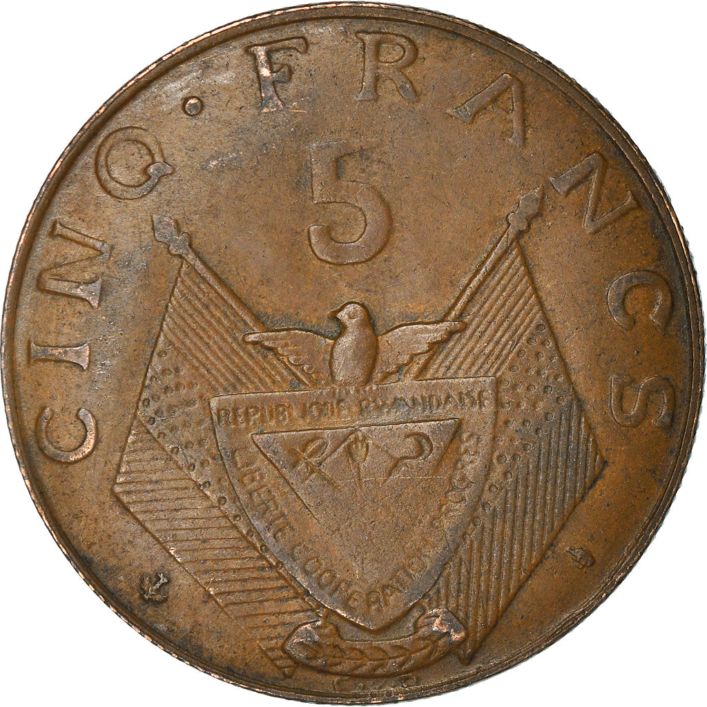 Coin, Rwanda, 5 Francs, 1965, VF(30-35), Bronze, KM:6