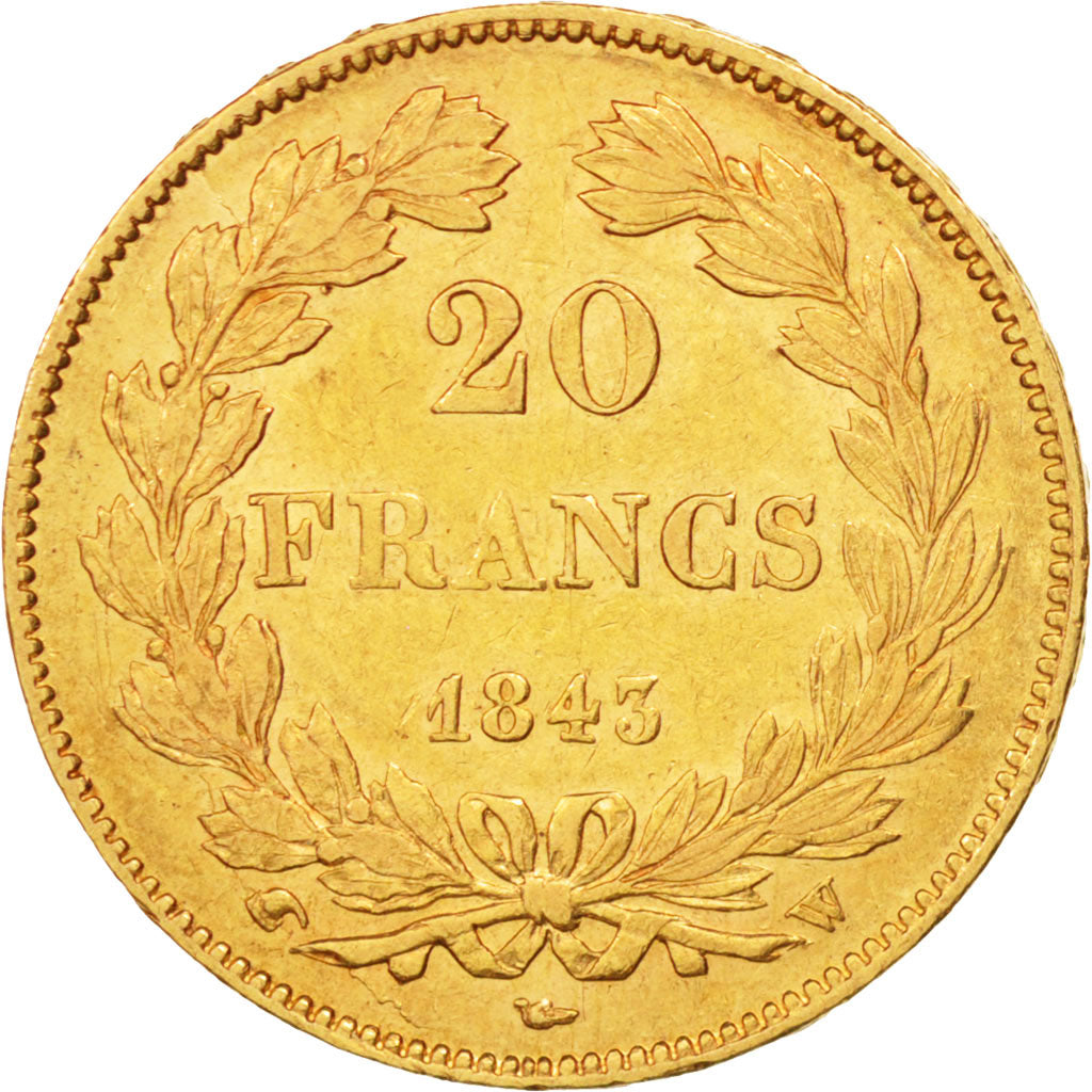 France, Louis-Philippe, 20 Francs, 1843, Lille, AU(55-58), Gold, KM:750.5