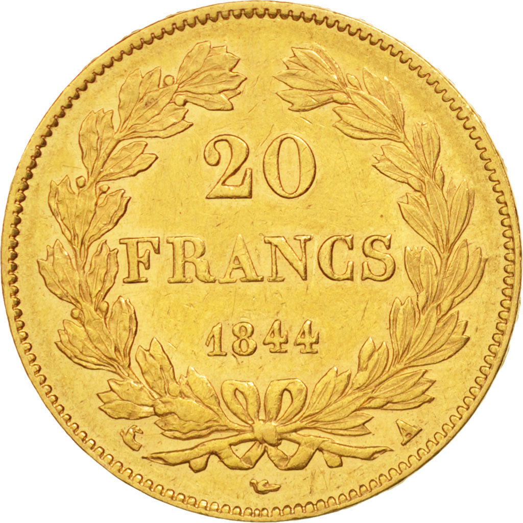 Francia, Louis-Philippe, 20 Francs, 1844, Paris, BB+, Oro, KM:750.1, Gadoury:...